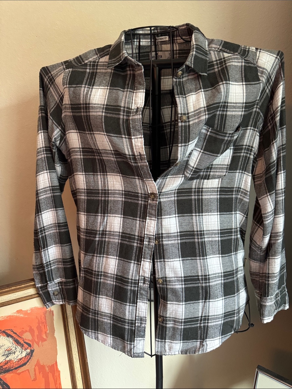 Hollister Boyfriend Fit Plaid Button-Up Shirt - Black & White